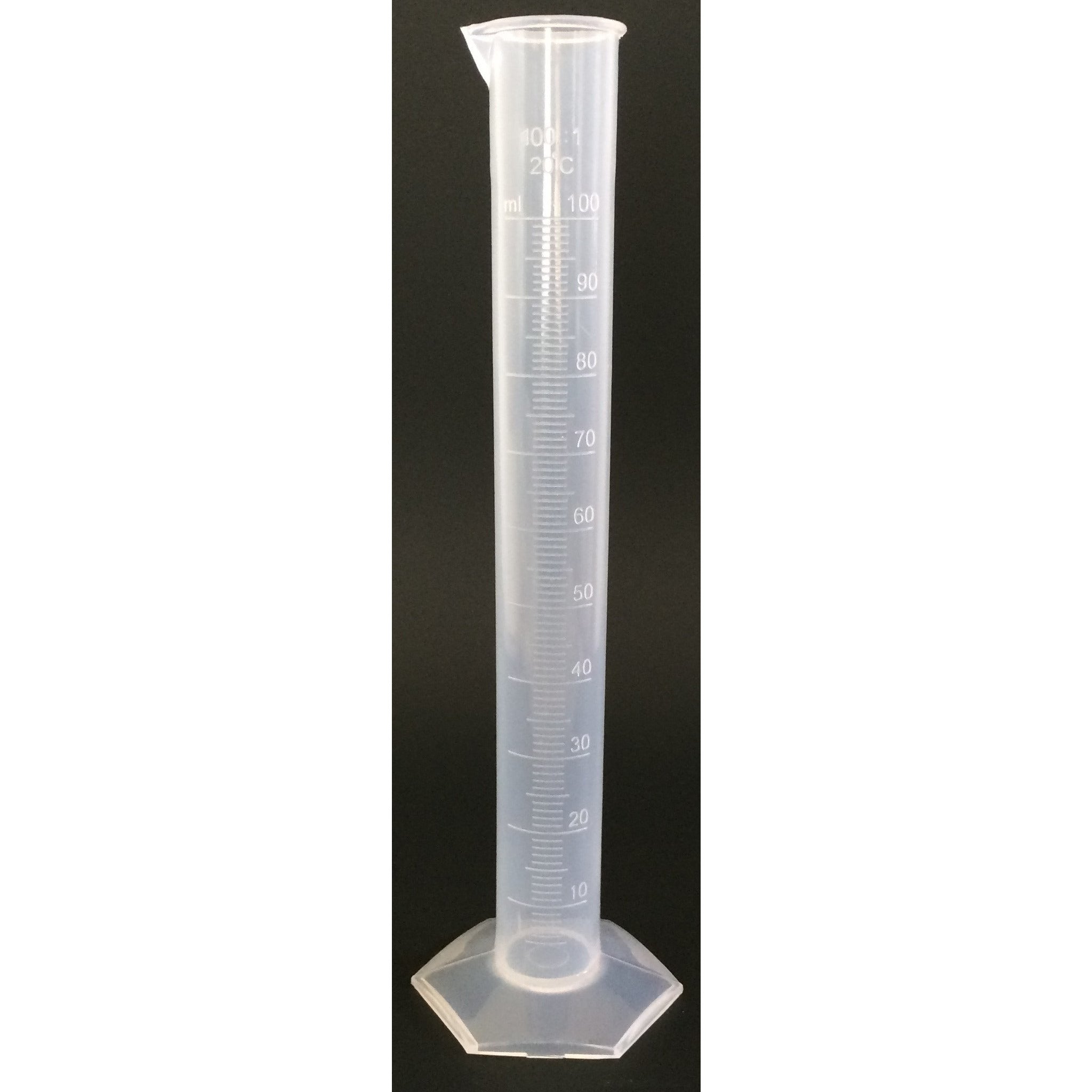 Polypropylene cylinder with a polypropylene base.