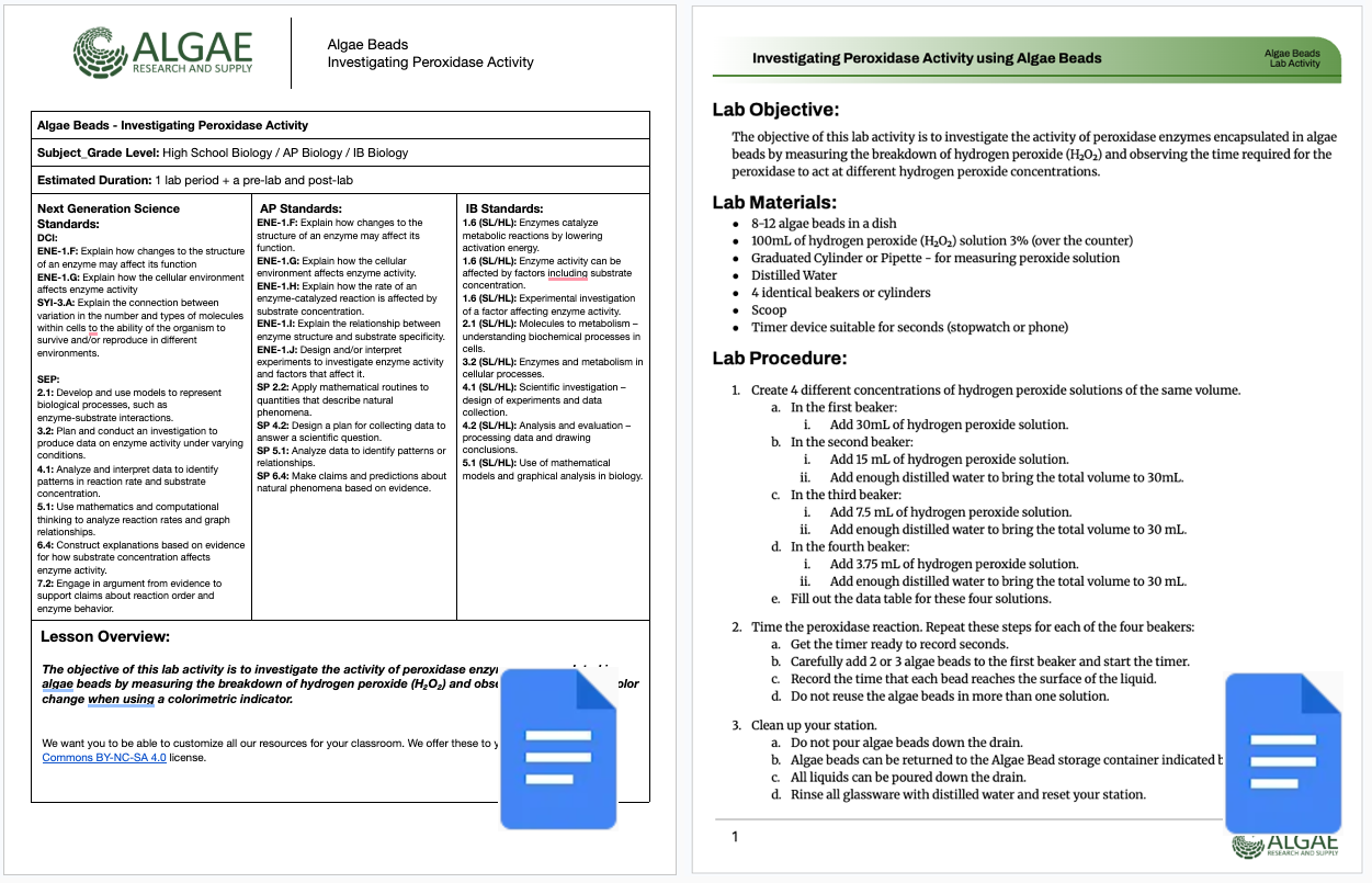 Algae Beads - Investigating Peroxidase Activity