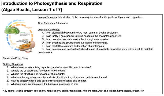 Algae Beads - Introduction to Photosynthesis and Respiration