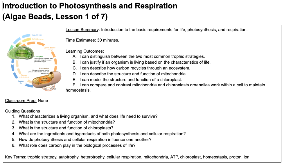 Algae Beads - Introduction to Photosynthesis and Respiration