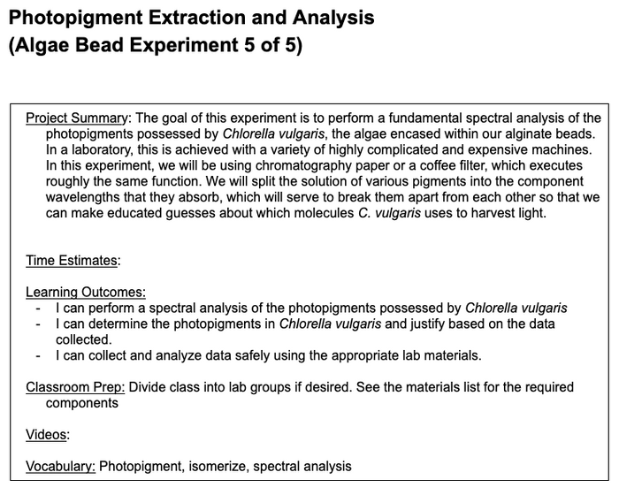 Algae Beads - Photopigment Extraction and Analysis