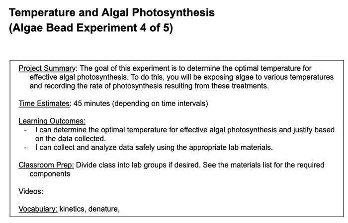 Algae Beads - Temperature and Algal Photosynthesis