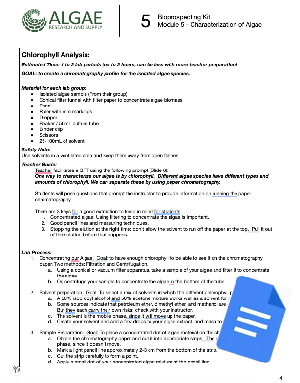 Bioprospecting Kit Module Lesson Plan - Module 5 - Characterization of Algae