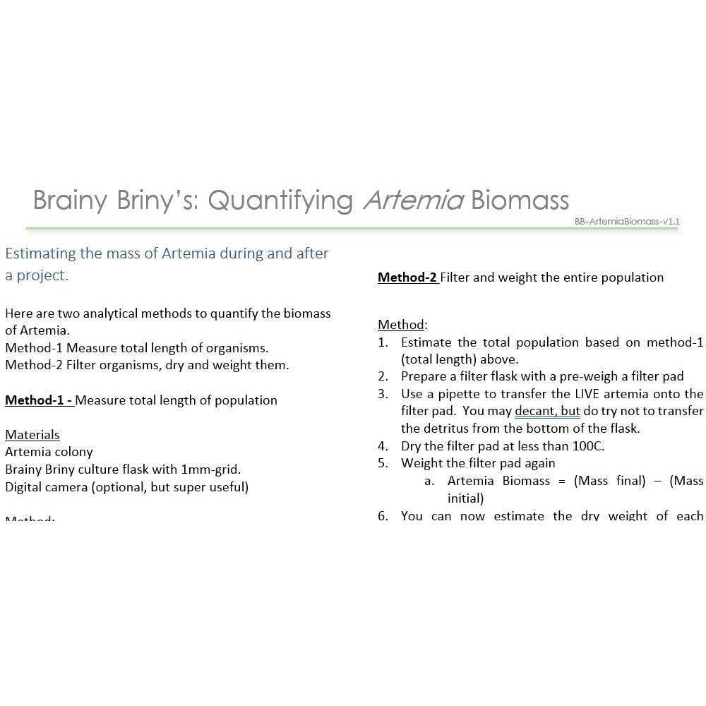 Brainy Briny's Estimating Brine Shrimp (Artemia) Biomass
