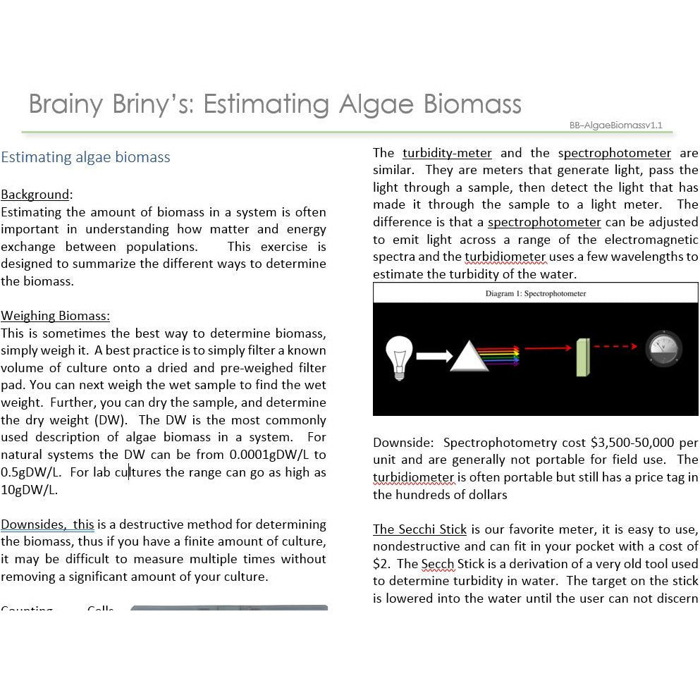 Brainy Briny's:  Estimating Algae Biomass