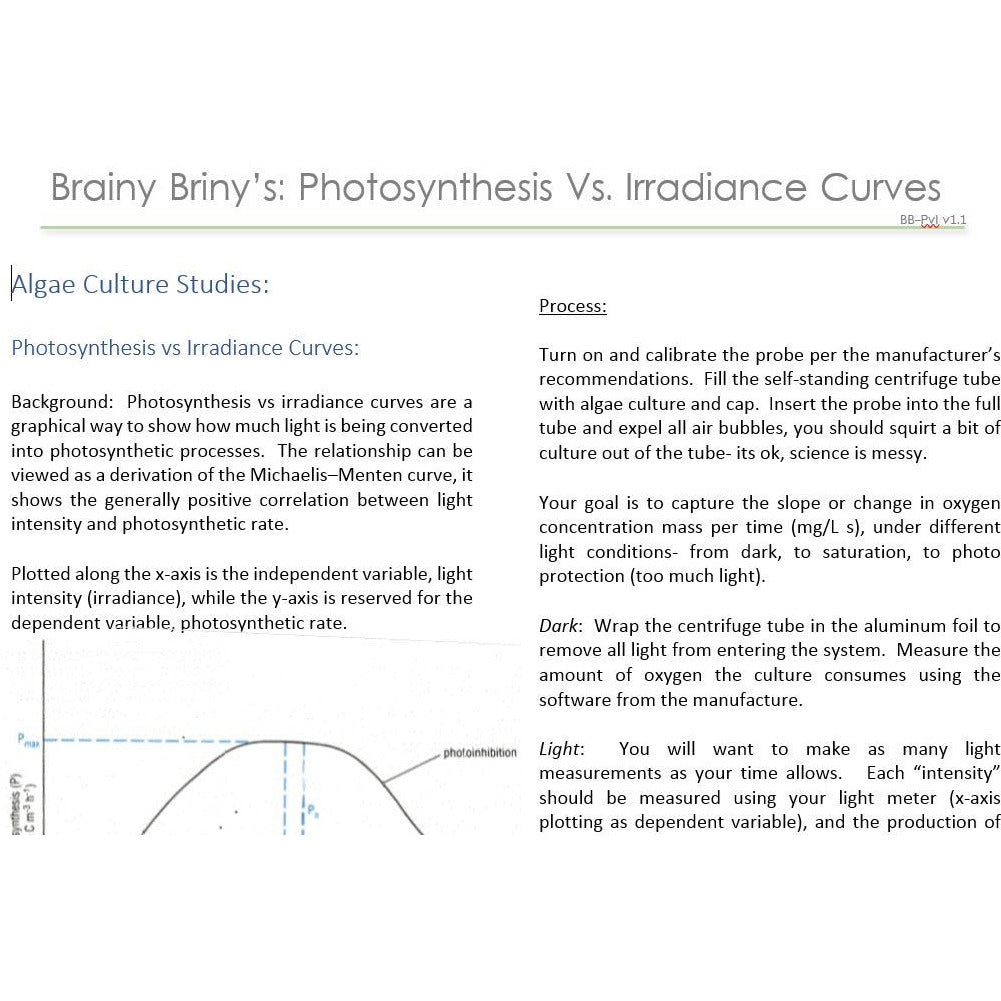 Brainy Briny's:  Photosynthesis vs Irradiance Curve Instructions