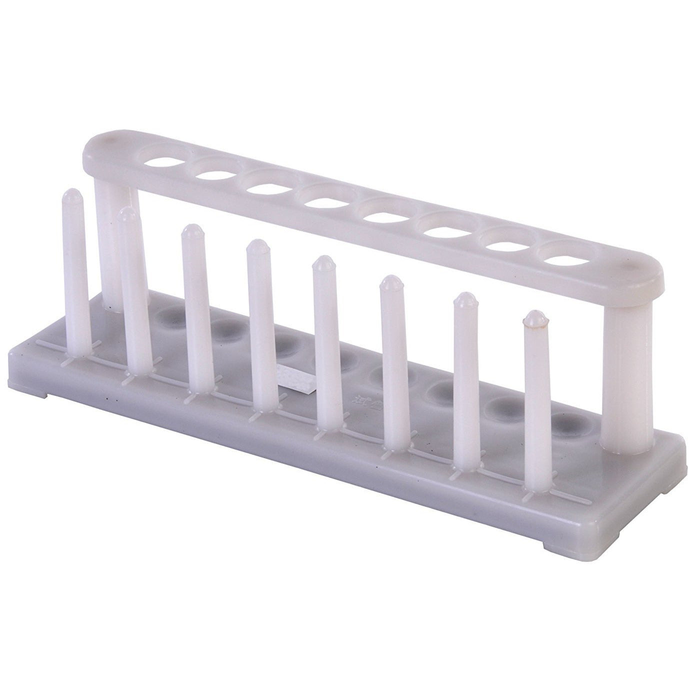 TEST TUBE RACK POLYETHYLENE Stout, white, in line, for 8 tubes, holes in the top plate correspond with hemispherical depressions in the base