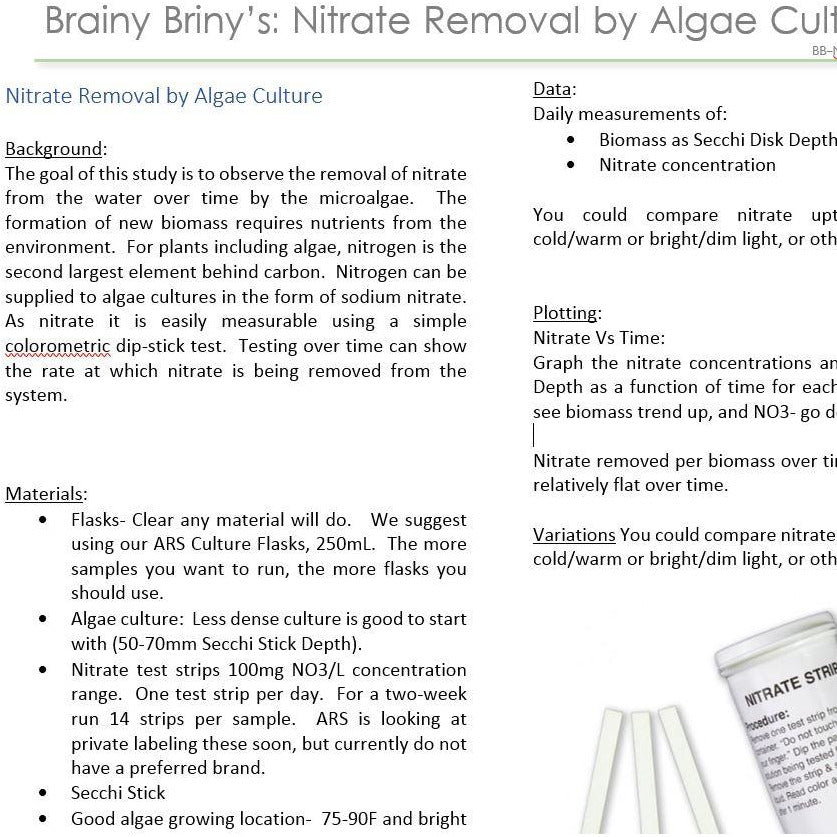 Brainy Briny's Lessons:  Nitrate Removal by Algae Culture