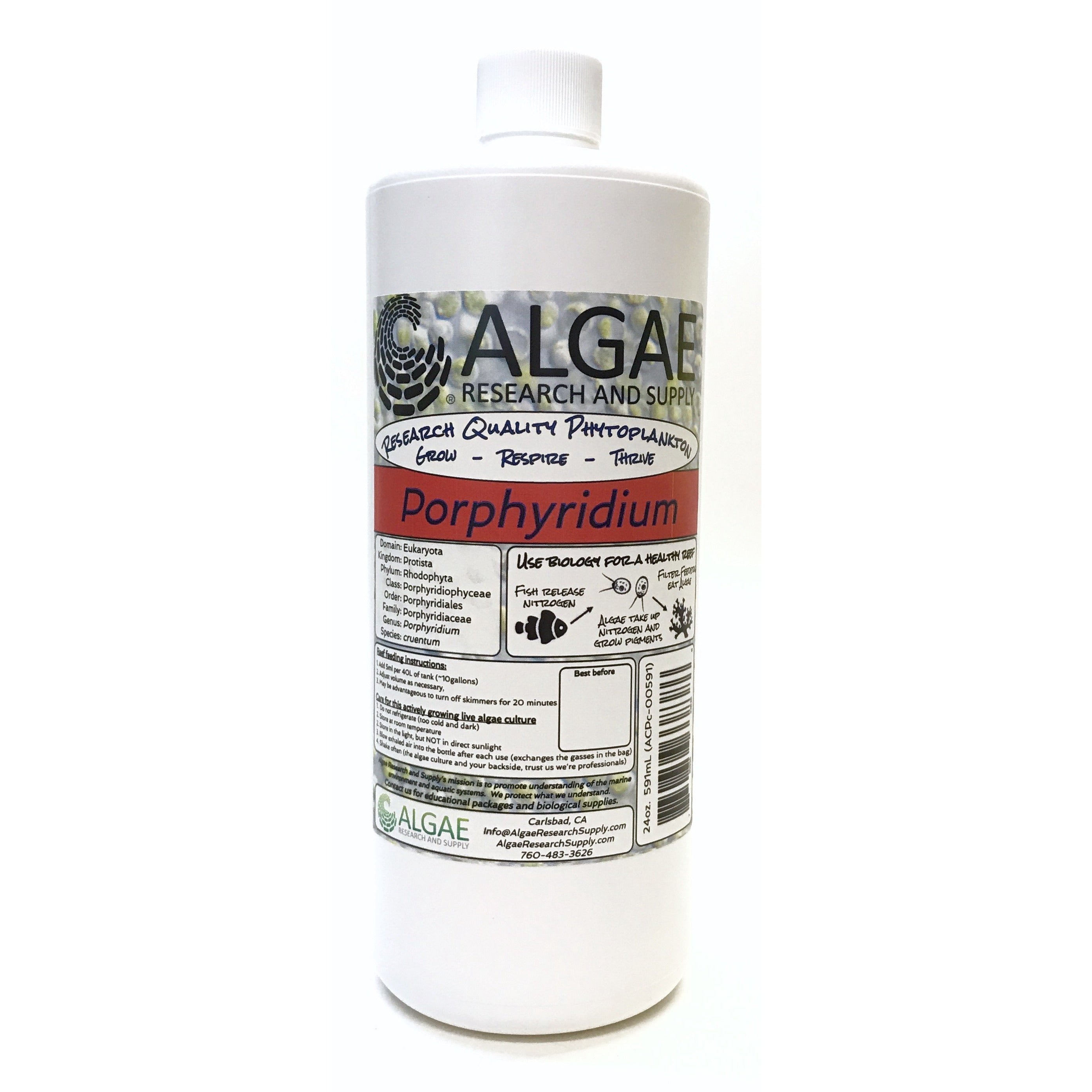 a 1 liter culture bottle of the red agale porphyidium from Algae Research Supply