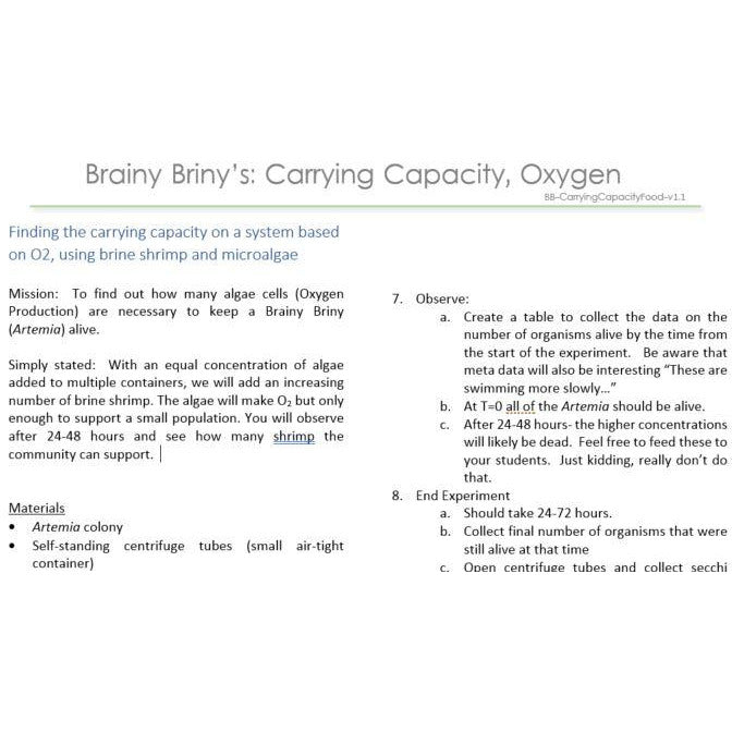 Brainy Briny's:  Carrying Capacity of a System Based on Oxygen Limitation